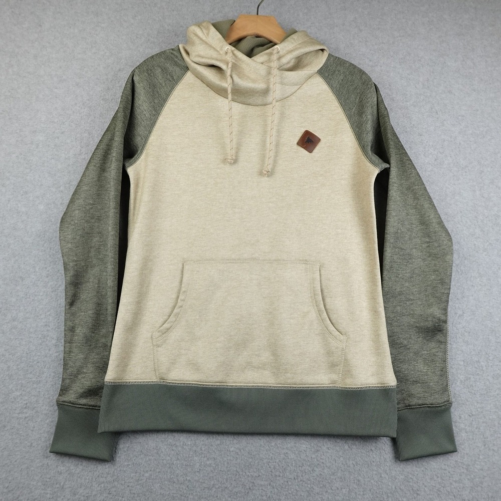 Burton Dryride Sweater Womens Medium Beige Green Raglan Hoodie Outdoor Active